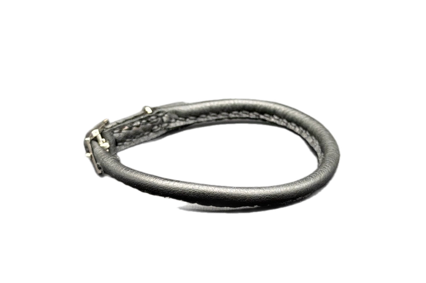 Thin Black Leather Rolled Collar