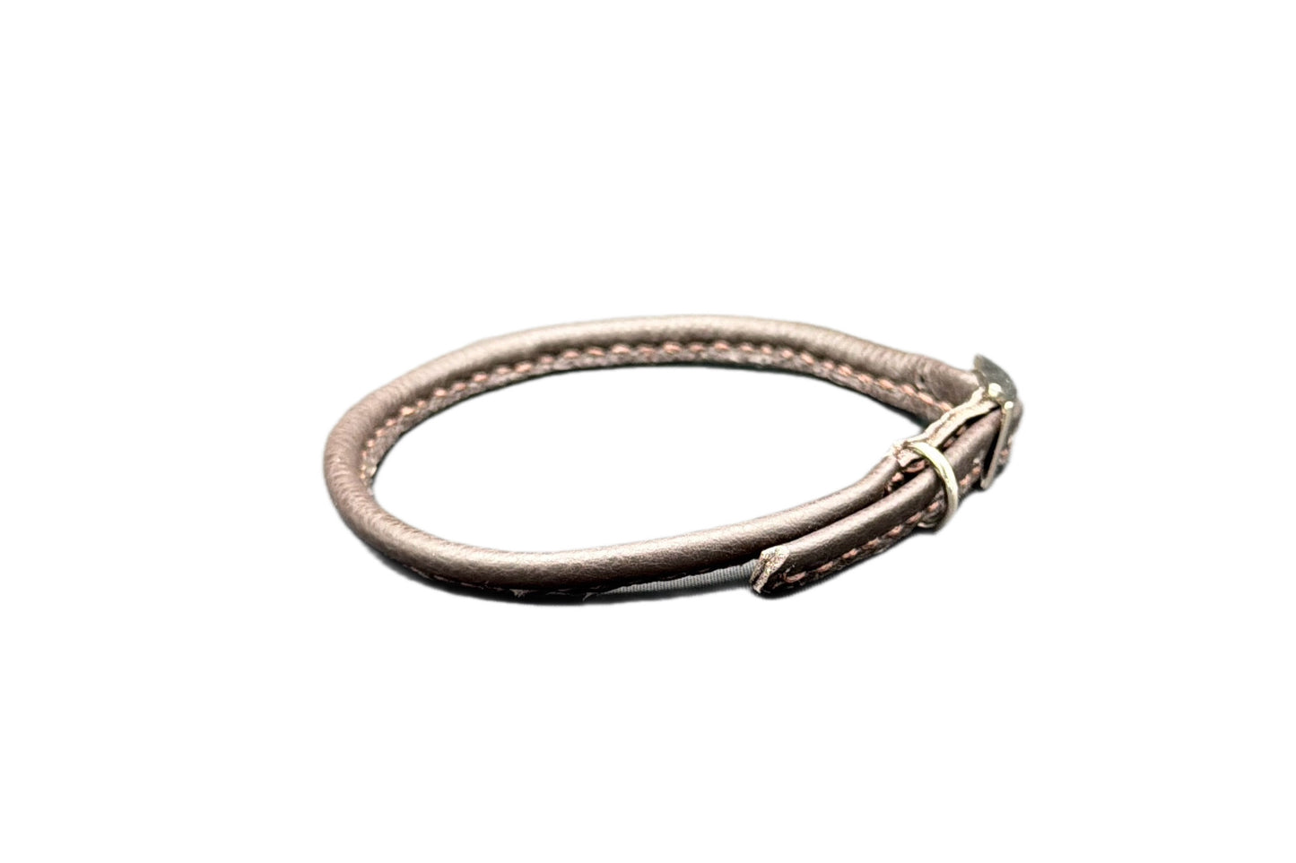 Thin Brown Leather Rolled Collar
