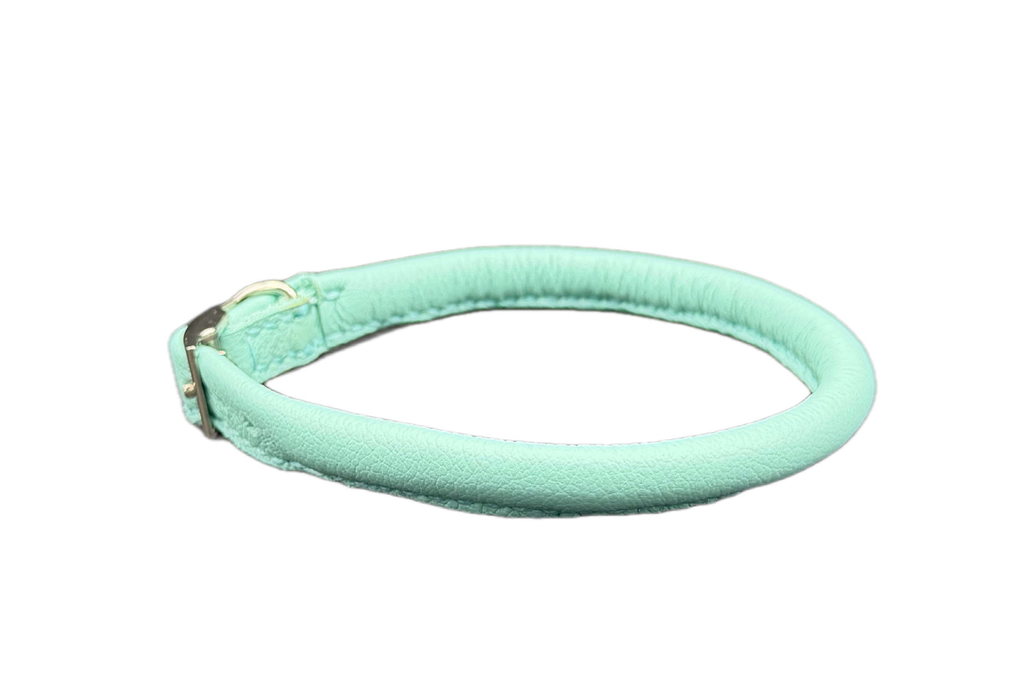 Aqua Green Leather Rolled Collar