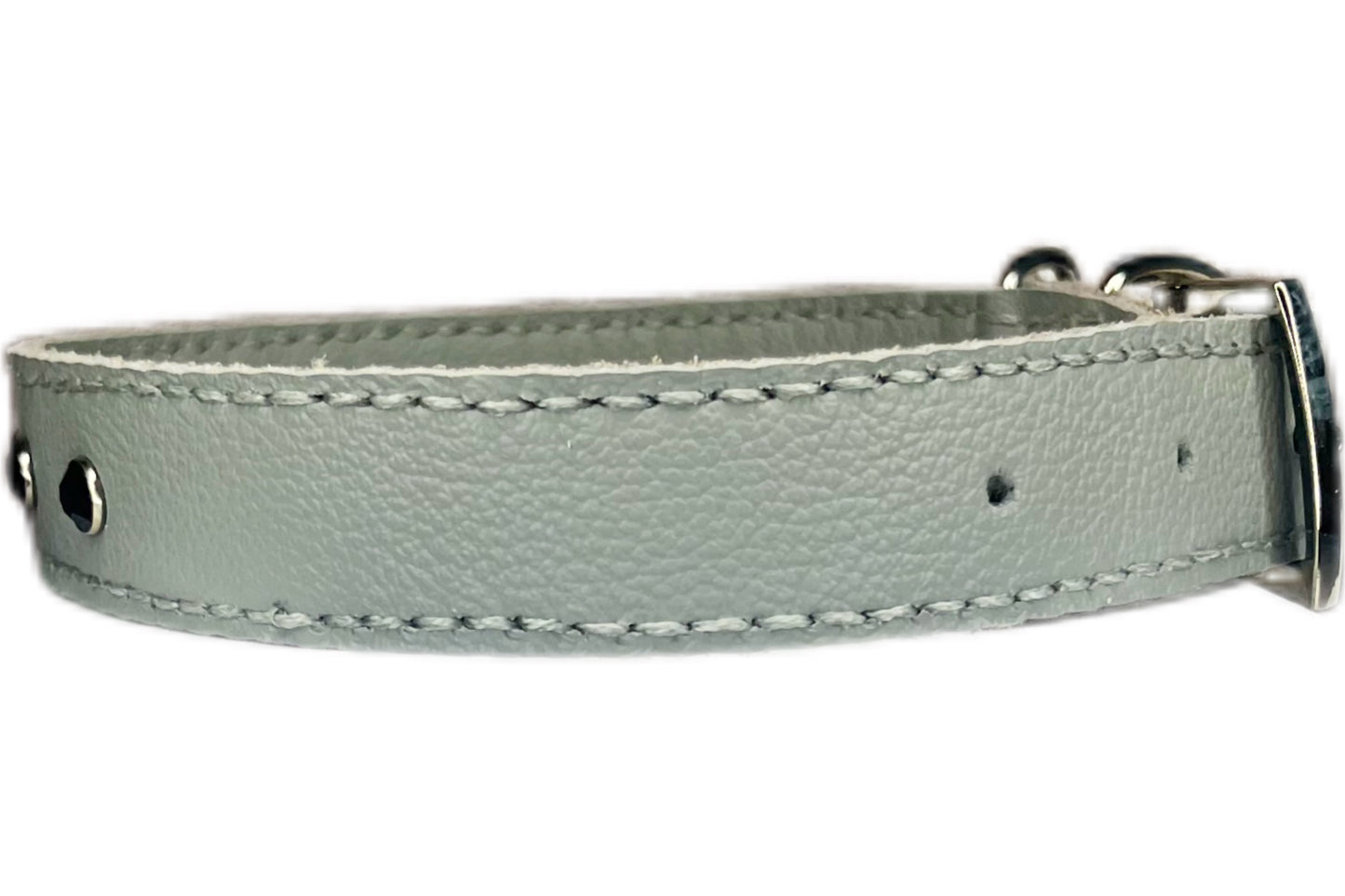 Large Grey Leather Collar with Black Diamante