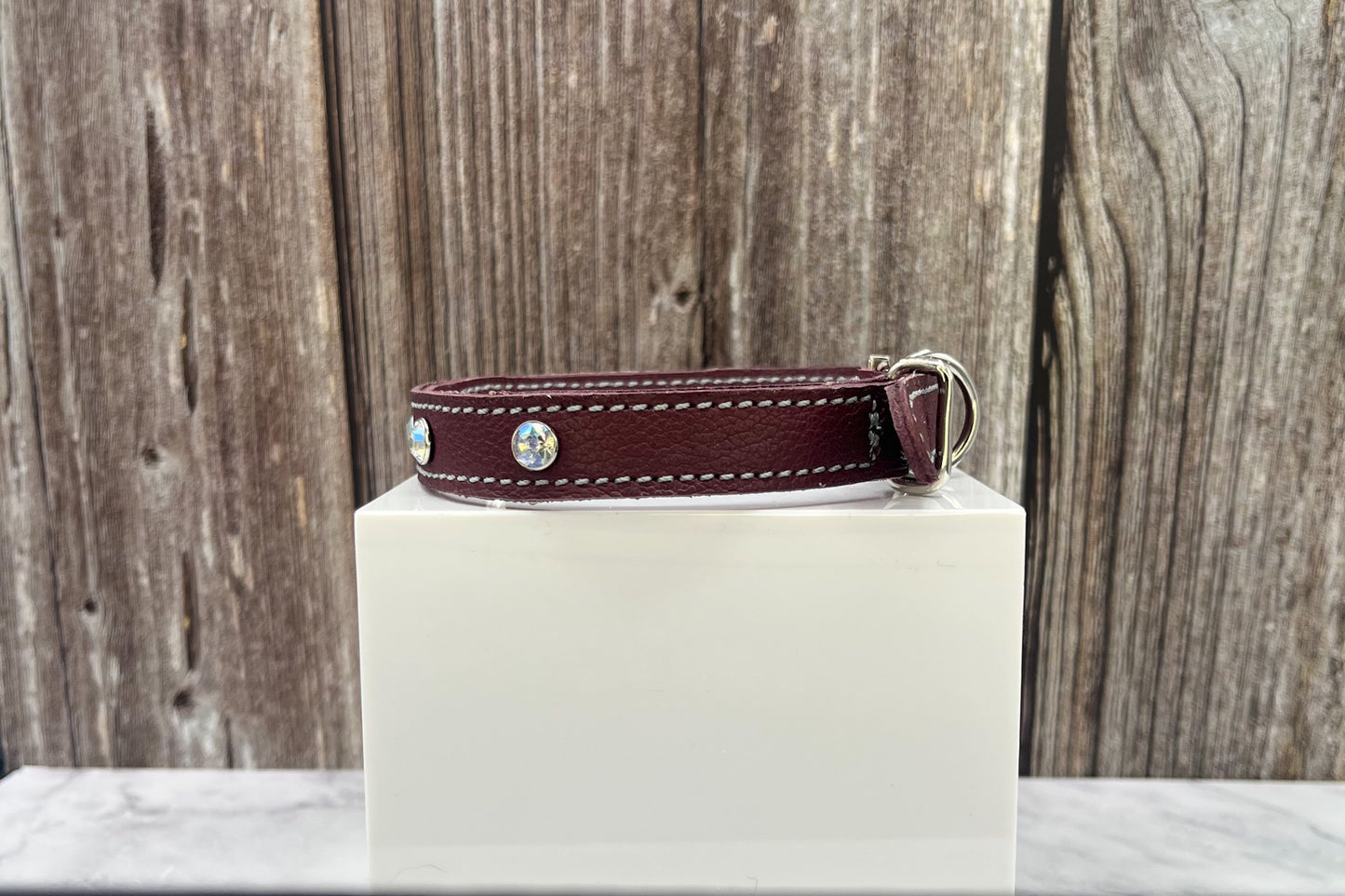 Small Red Leather Collar with AB Gem Rivets