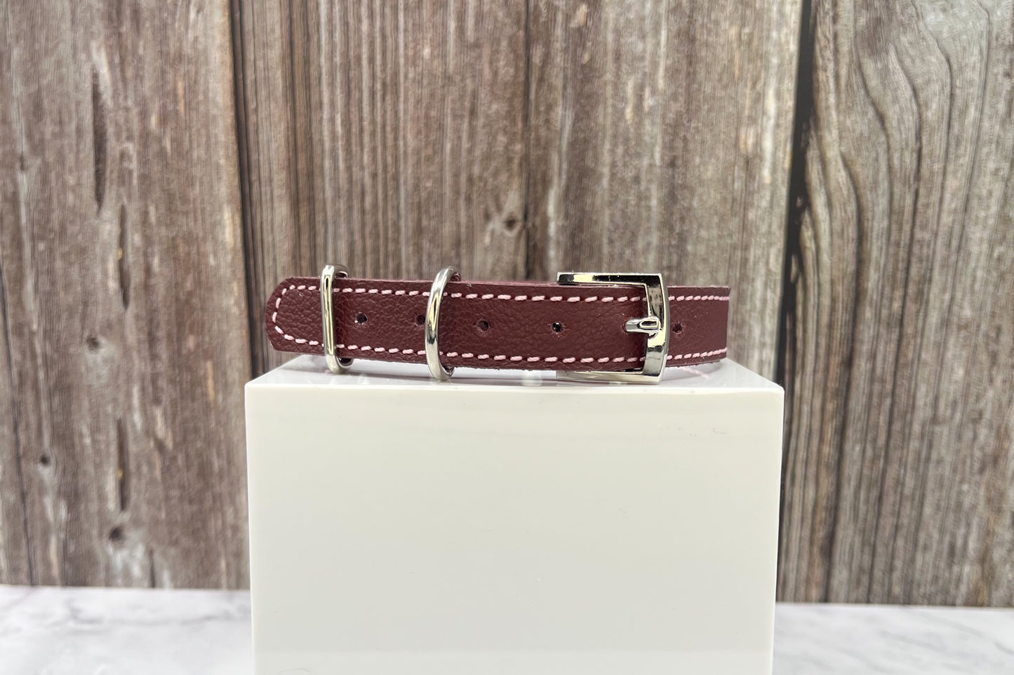 Small Red Leather Collar with Light Pink Gem Rivets