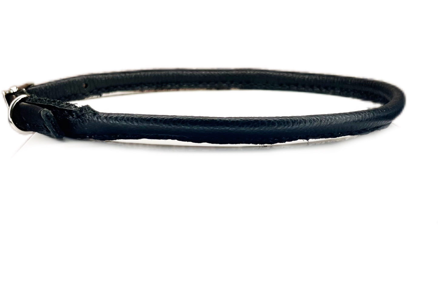 Thin Rolled Black Leather Dog Collar