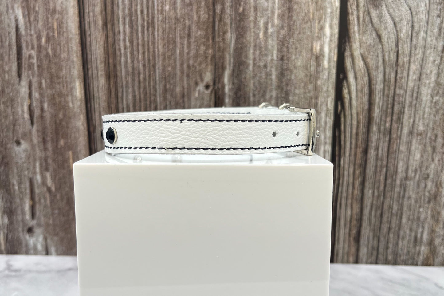 White Leather Collar with Black Rivets