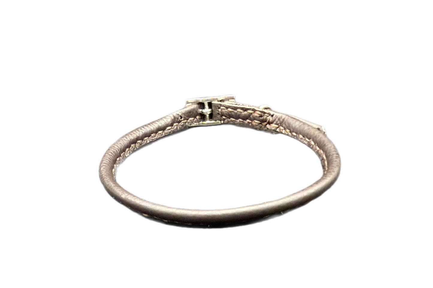 Thin Brown Leather Rolled Collar