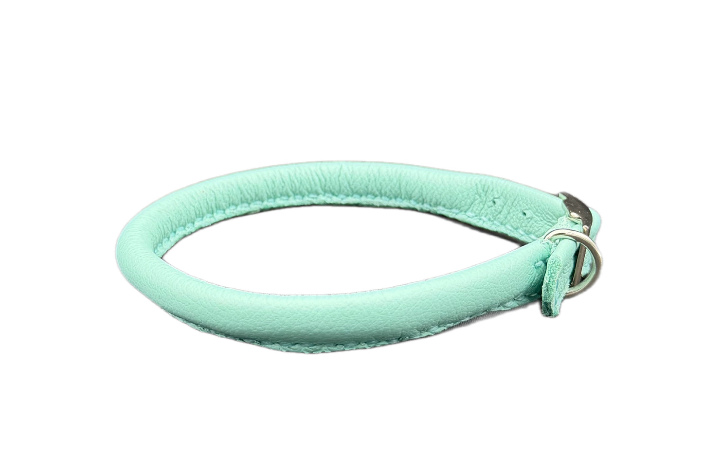 Aqua Green Leather Rolled Collar