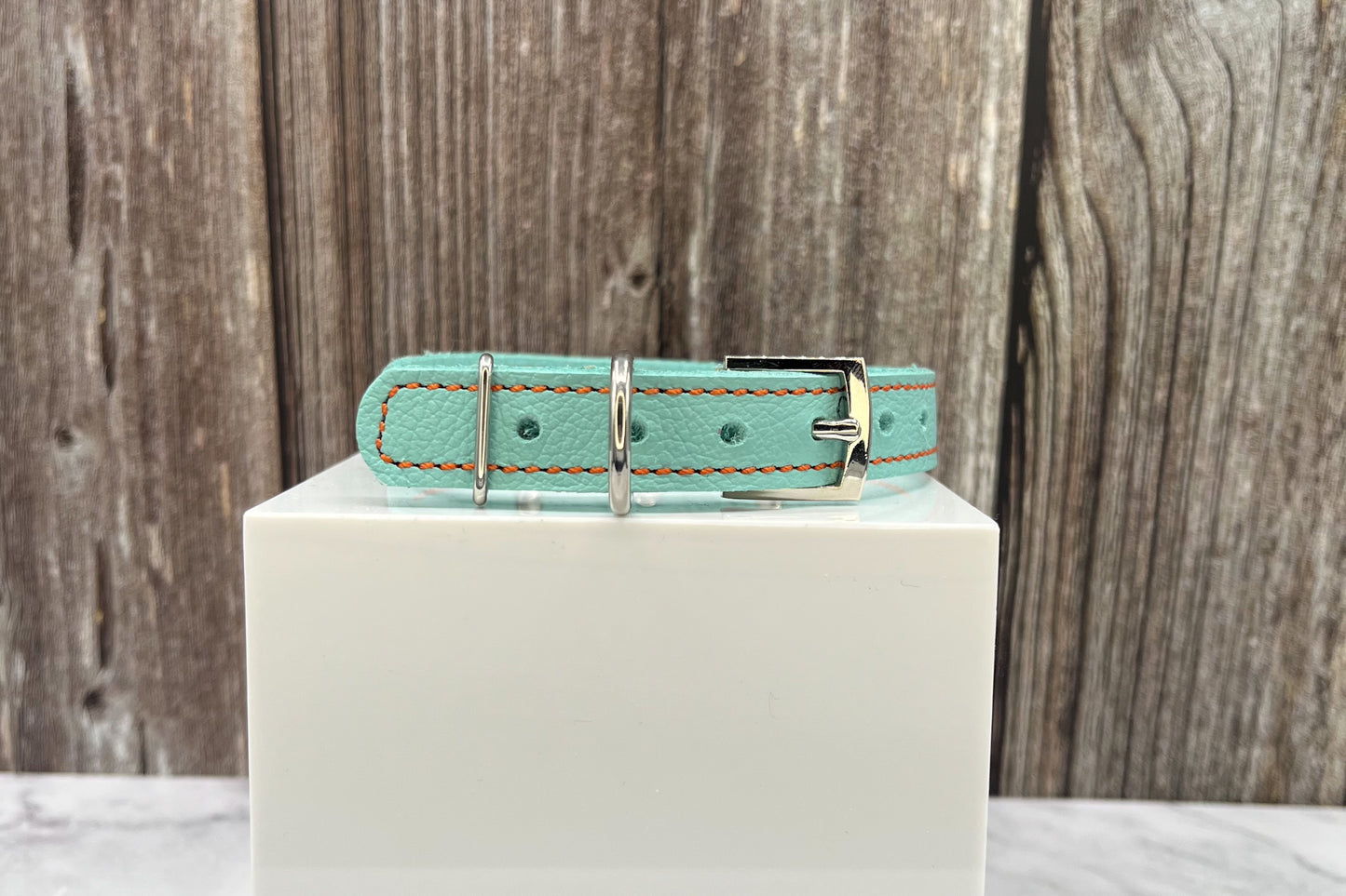 Aqua Green Leather Collar with Black Gem Rivets