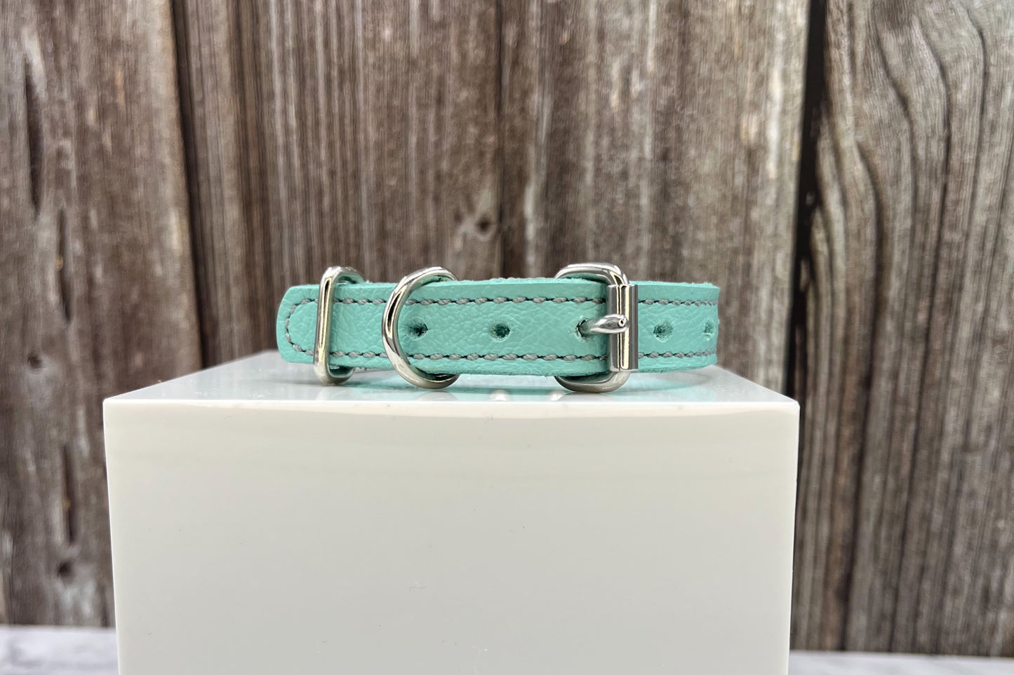 Aqua Green Leather Collar with Jade Green gem rivets