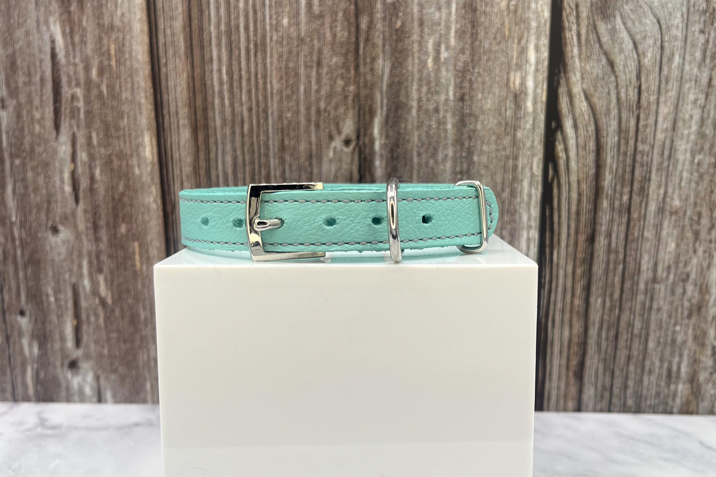 Aqua Green Leather Collar with Turquoise Gem Rivets