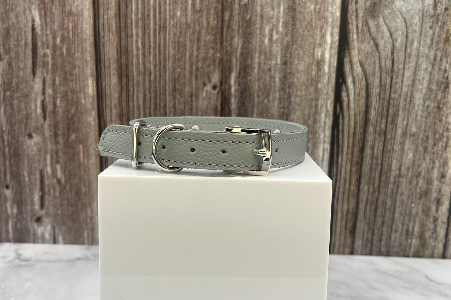 Grey Leather Collar with Lilac Gem Rivets