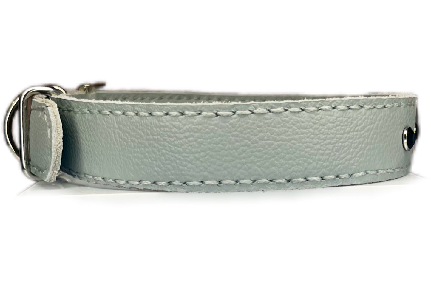 Large Grey Leather Collar with Black Diamante