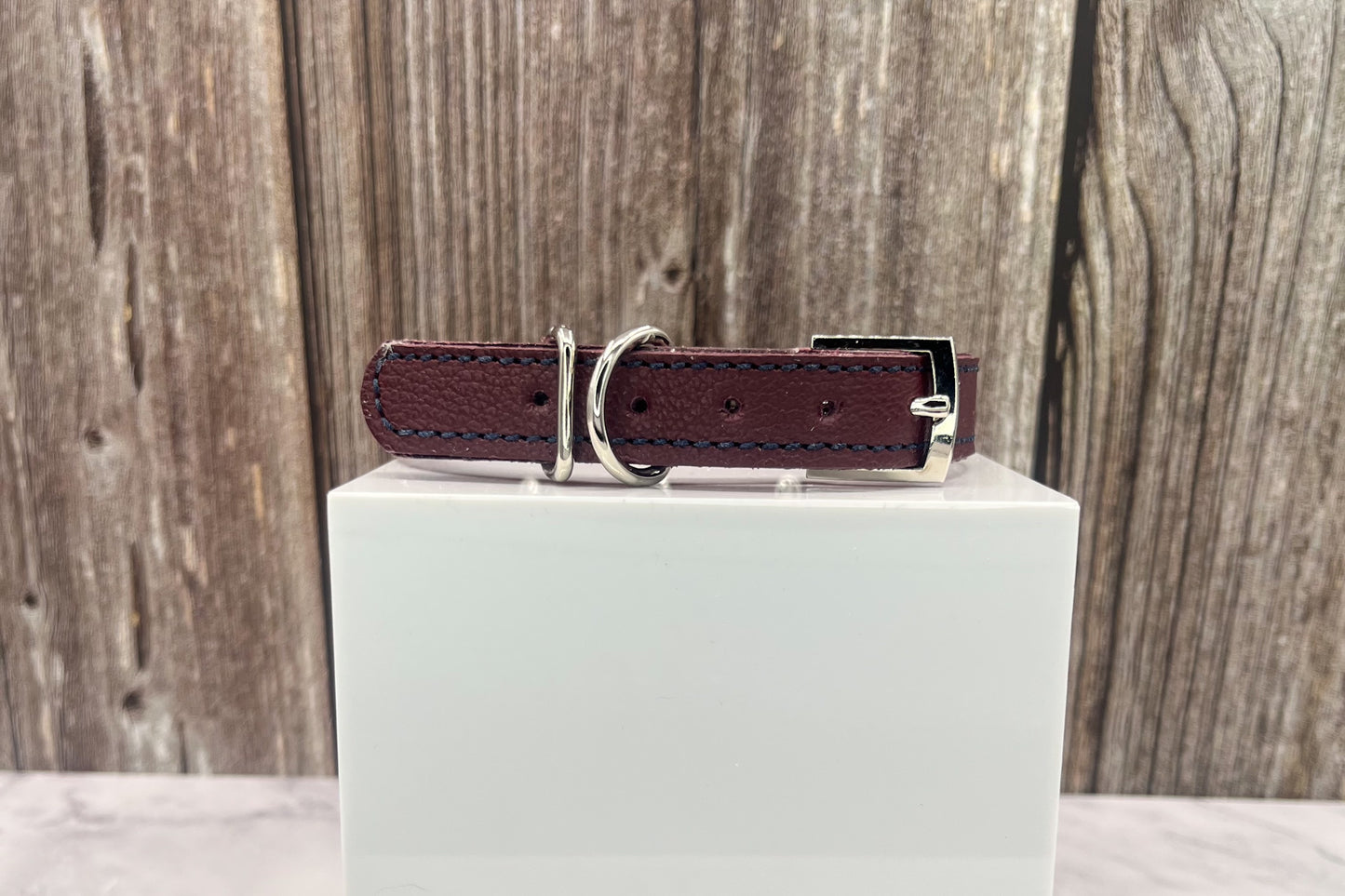 Red Leather Collar with Midnight Blue Gem Rivets