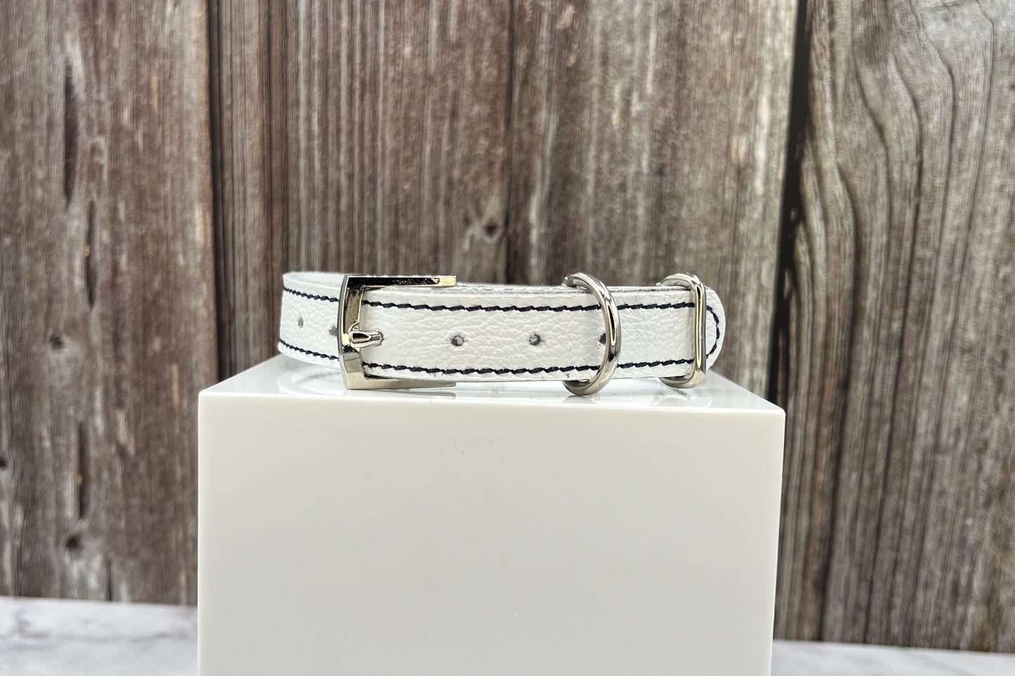 White Leather Collar with Black Rivets