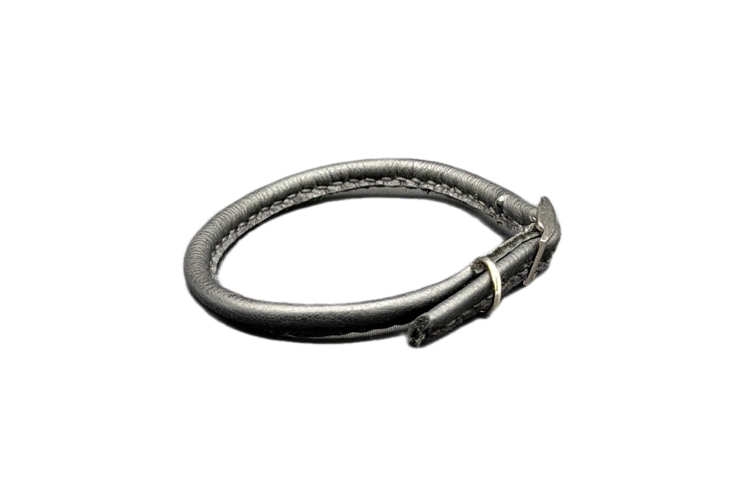 Thin Black Leather Rolled Collar