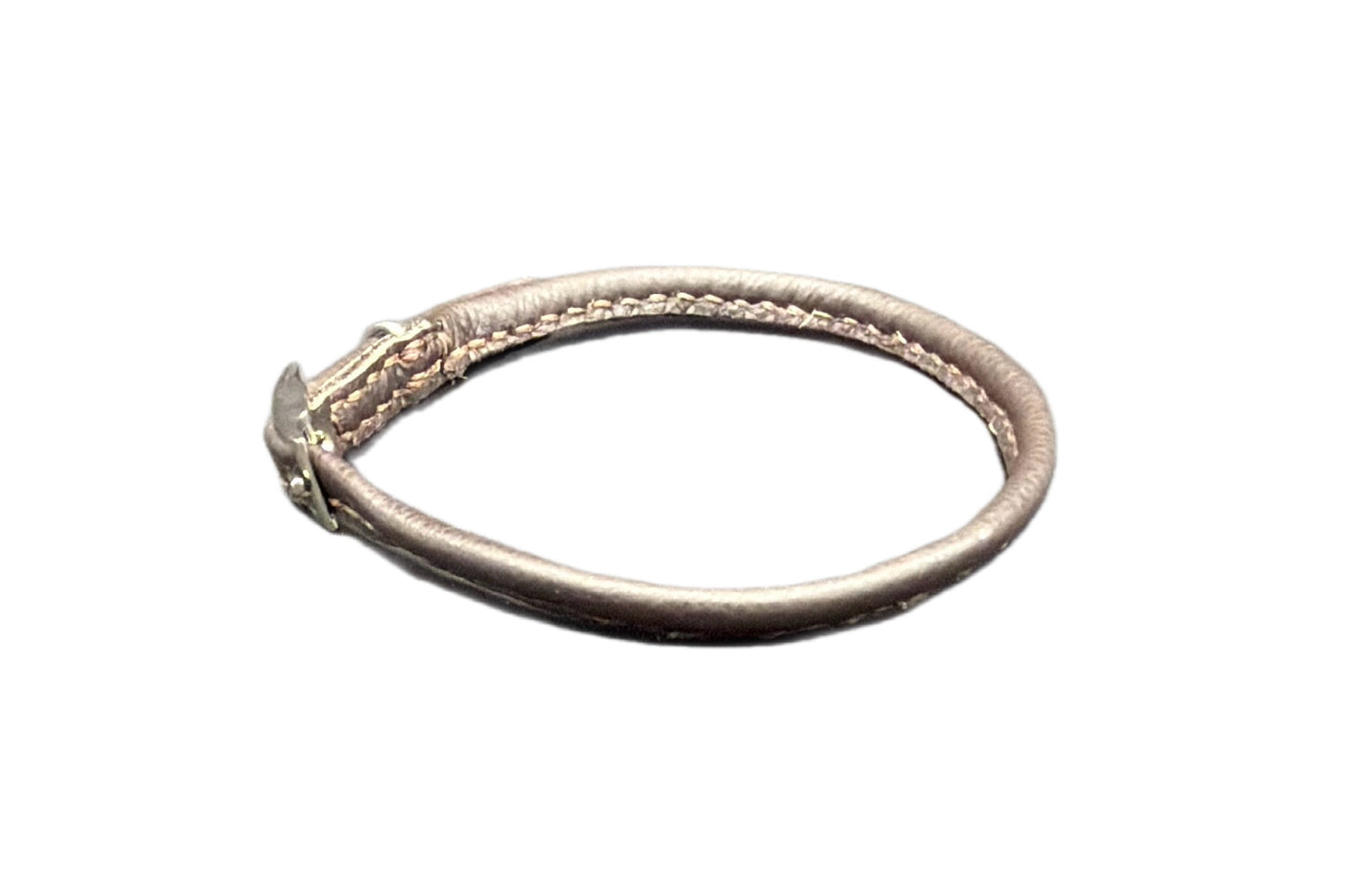 Thin Brown Leather Rolled Collar