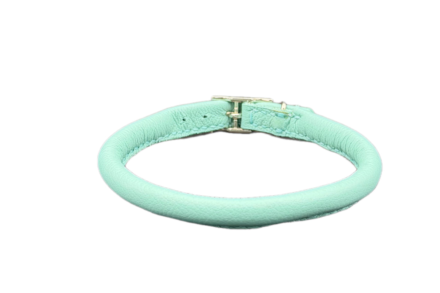 Aqua Green Leather Rolled Collar
