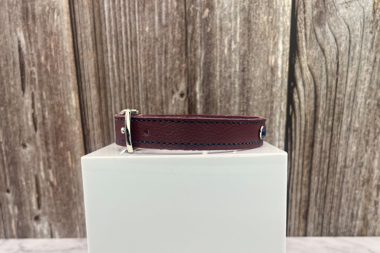 Red Leather Collar with Midnight Blue Gem Rivets