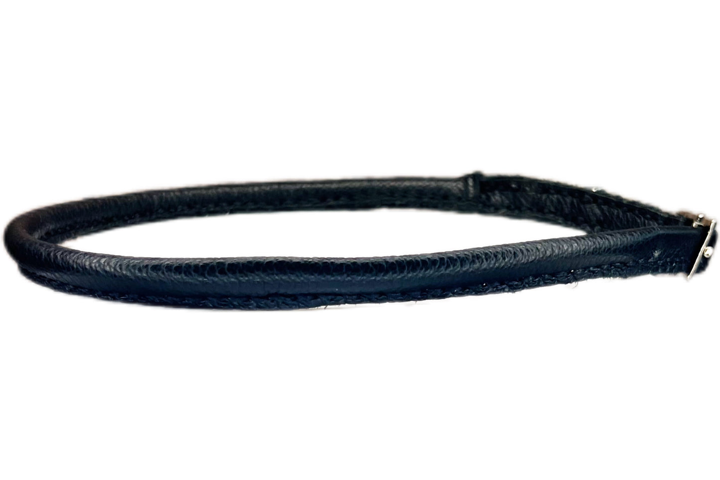Thin Rolled Black Leather Dog Collar