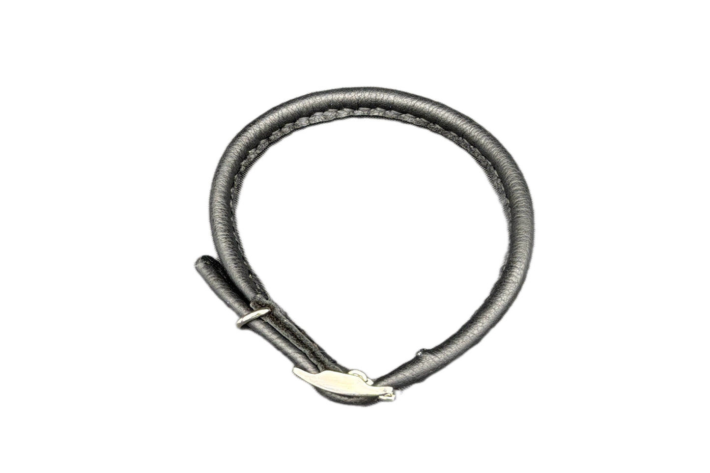 Thin Black Leather Rolled Collar