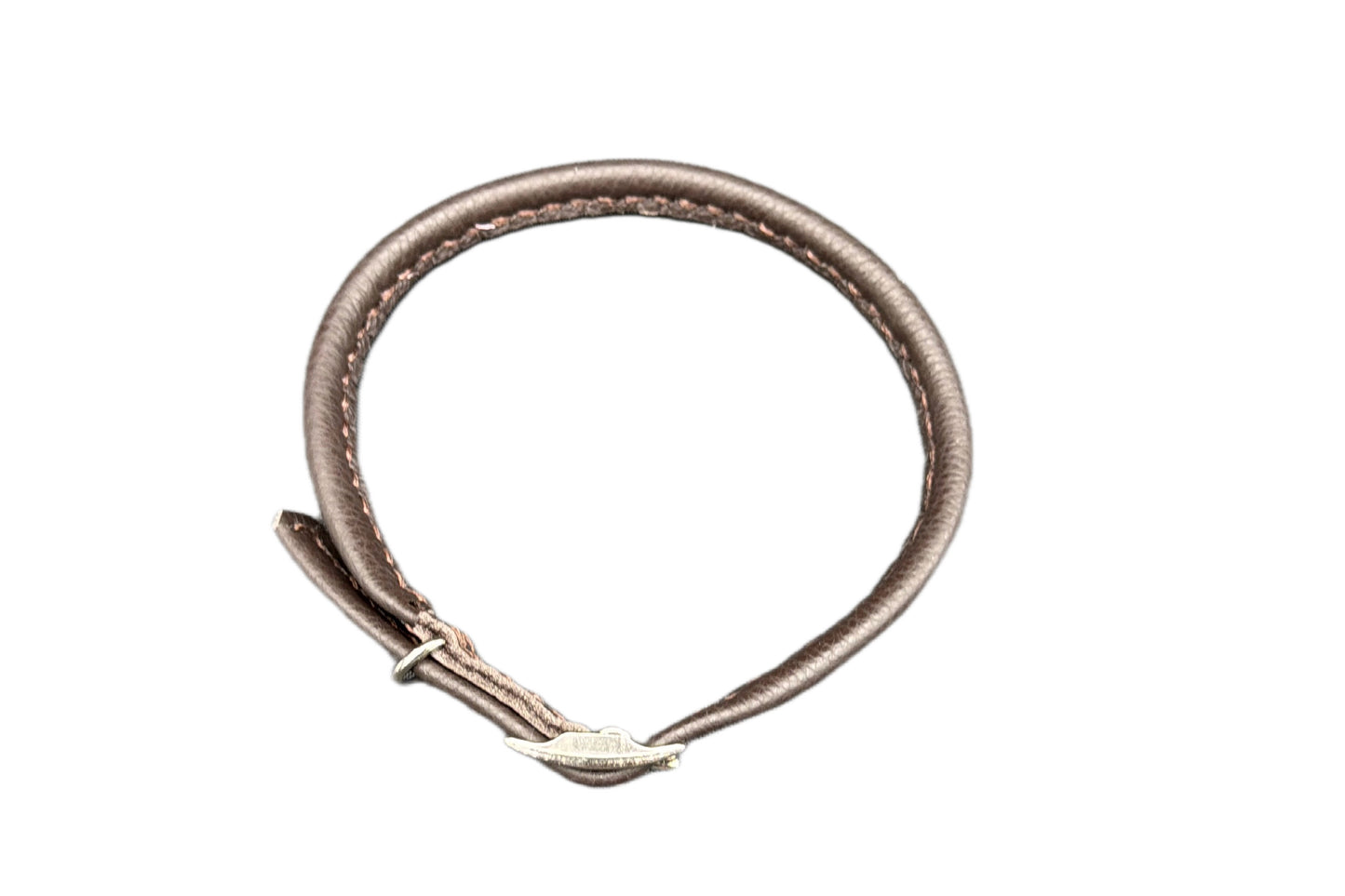 Thin Brown Leather Rolled Collar