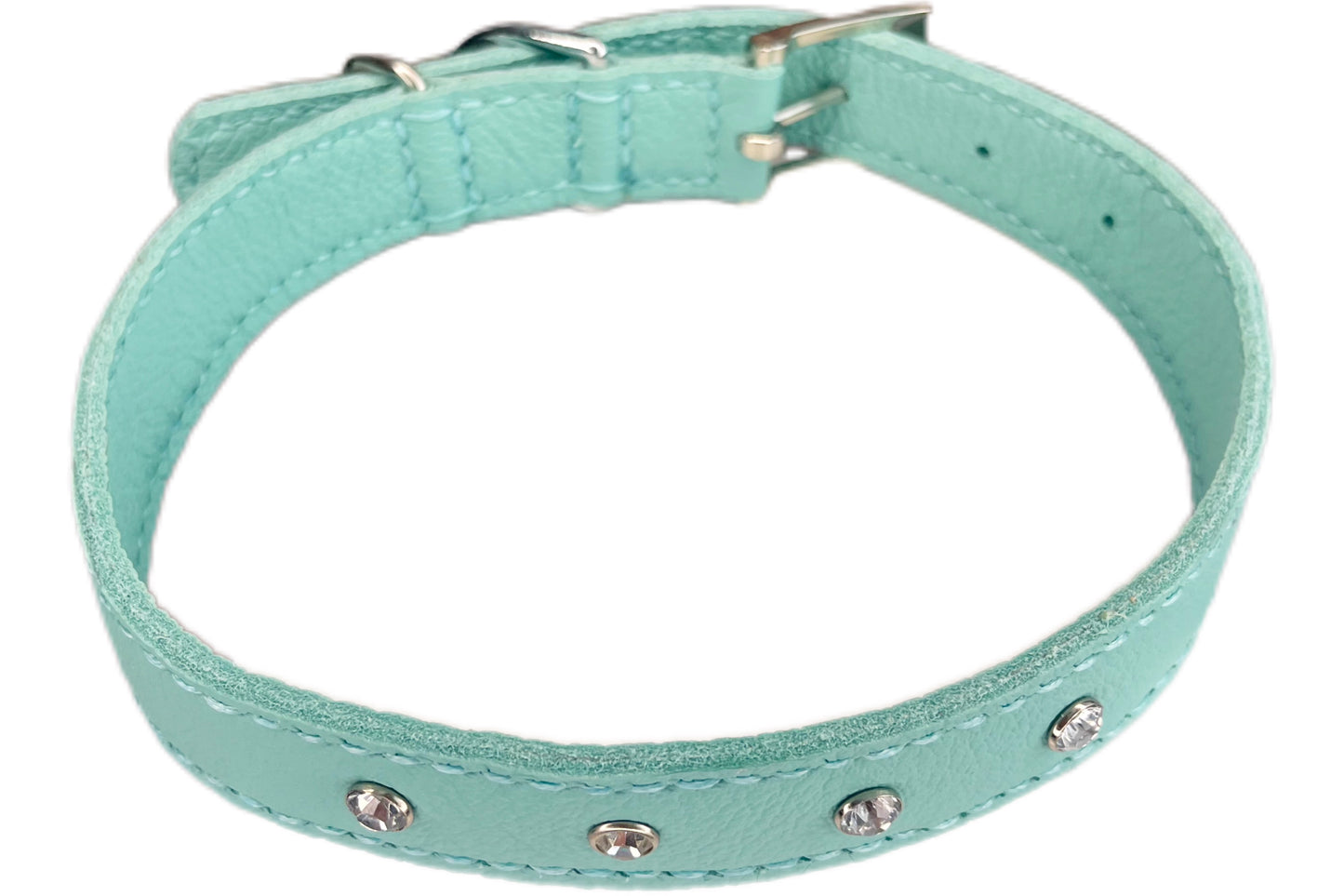 Large Aqua Green Collar with Clear Diamantes