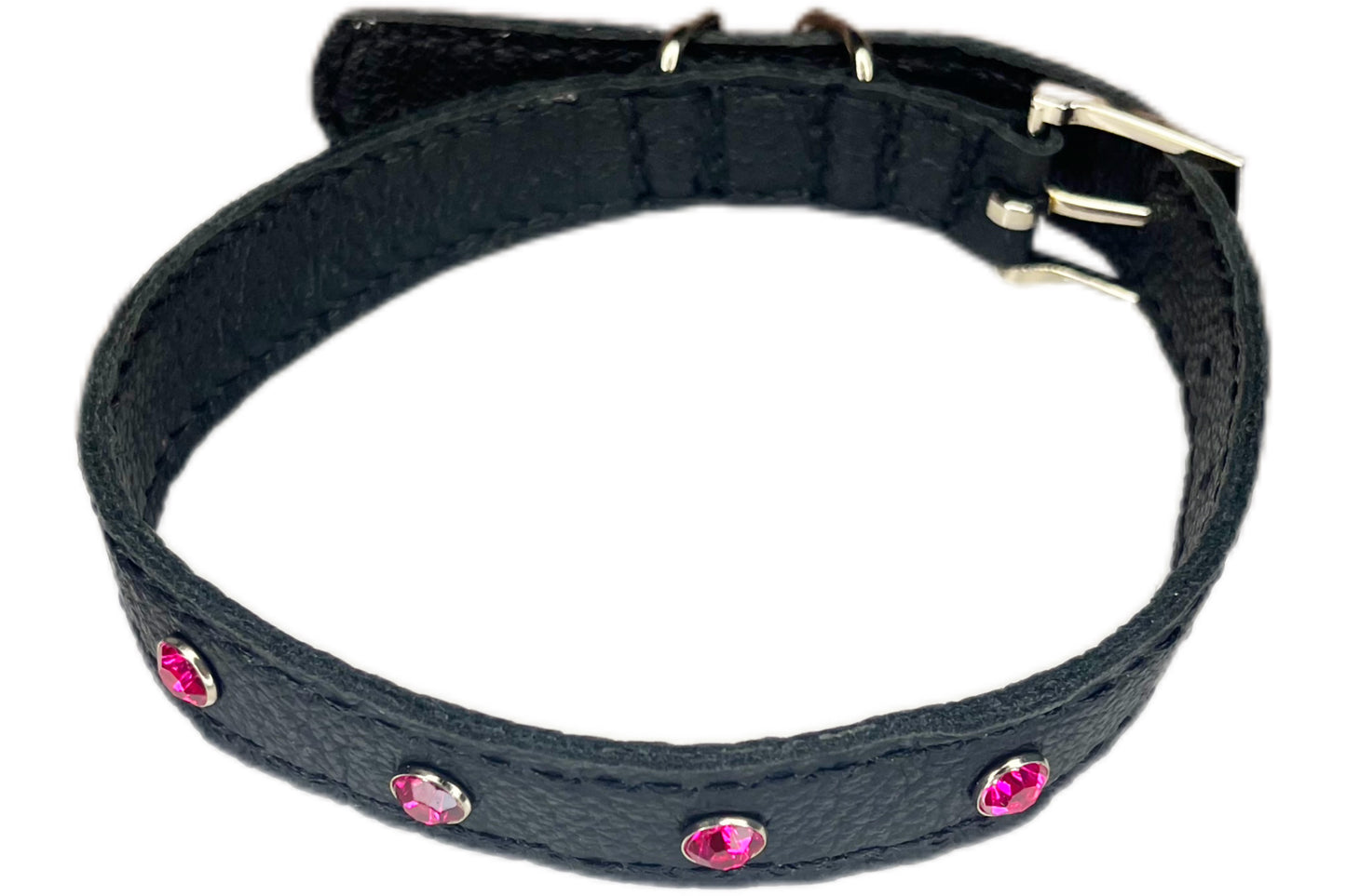 Medium Black Collar with Hot Pink Diamantes