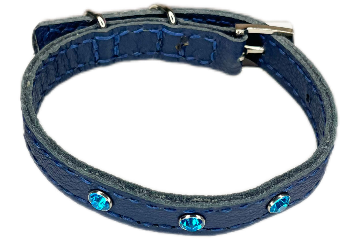 Small Navy Blue Collar with Turquoise Diamantes
