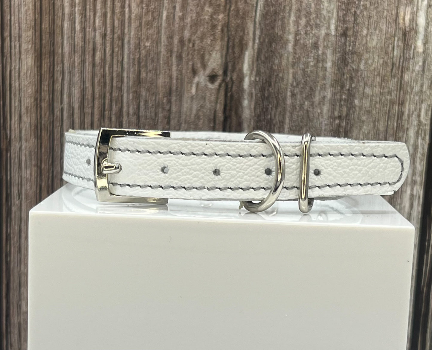 White Leather Collar with Hot Pink Rivets