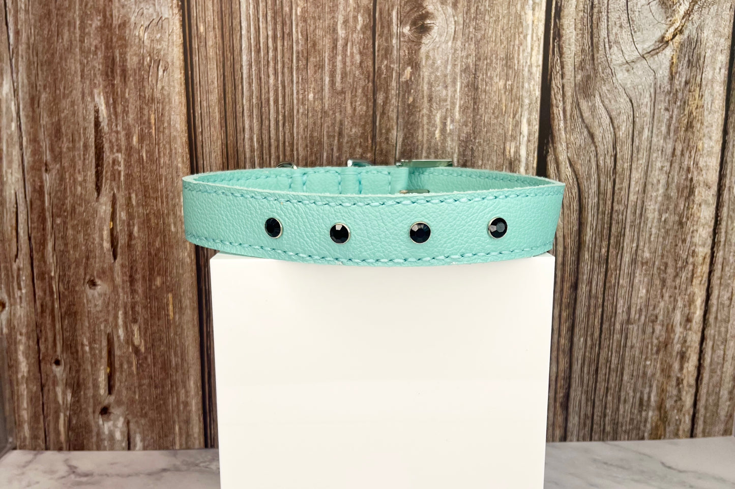 Large Aqua Green Collar with Black Diamantes
