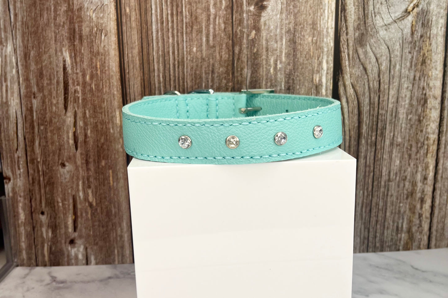 Large Aqua Green Collar with Clear Diamantes