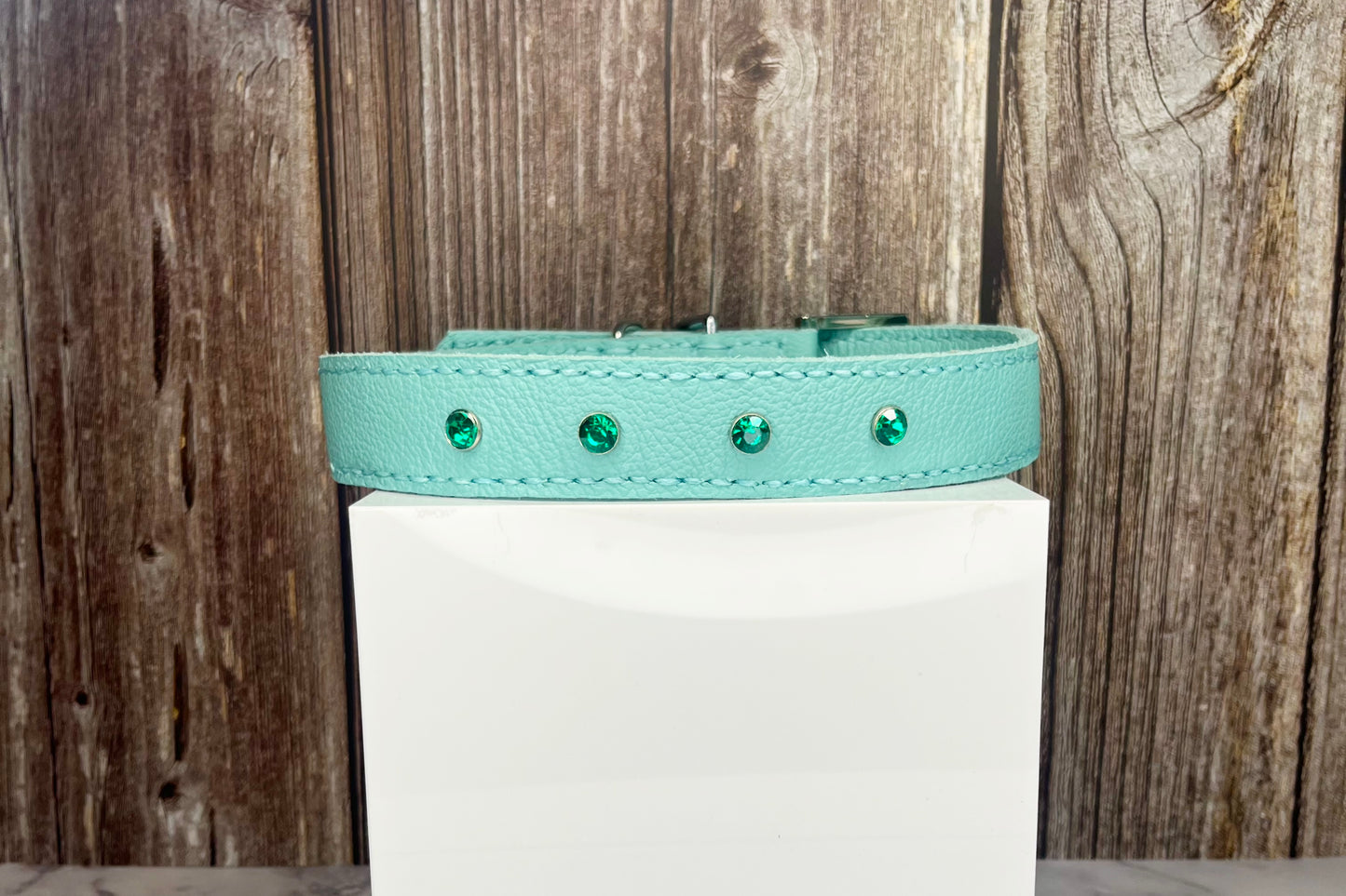 Large Aqua Green Collar with Jade Green Diamante