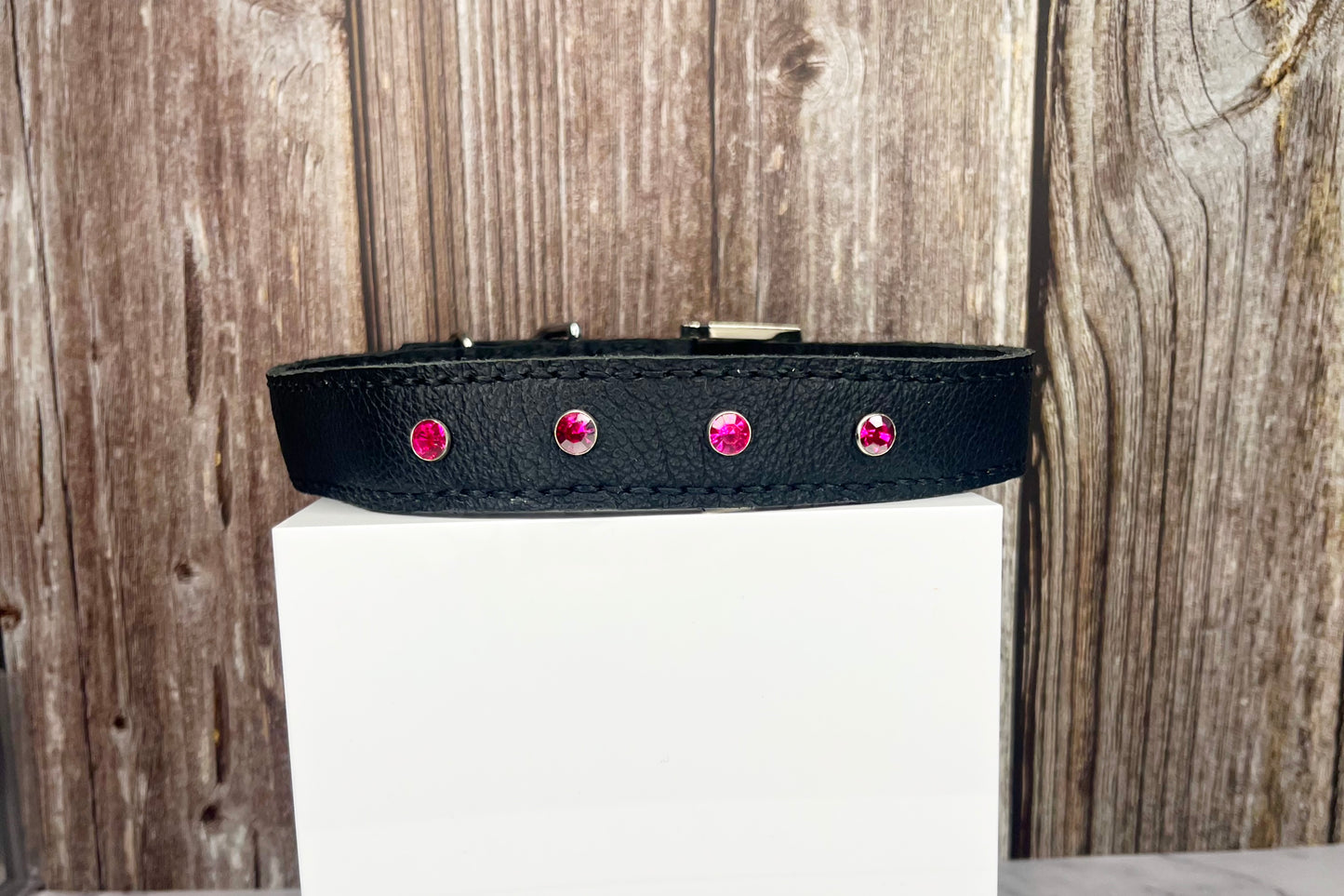 Large Black Collar with Hot Pink Diamante