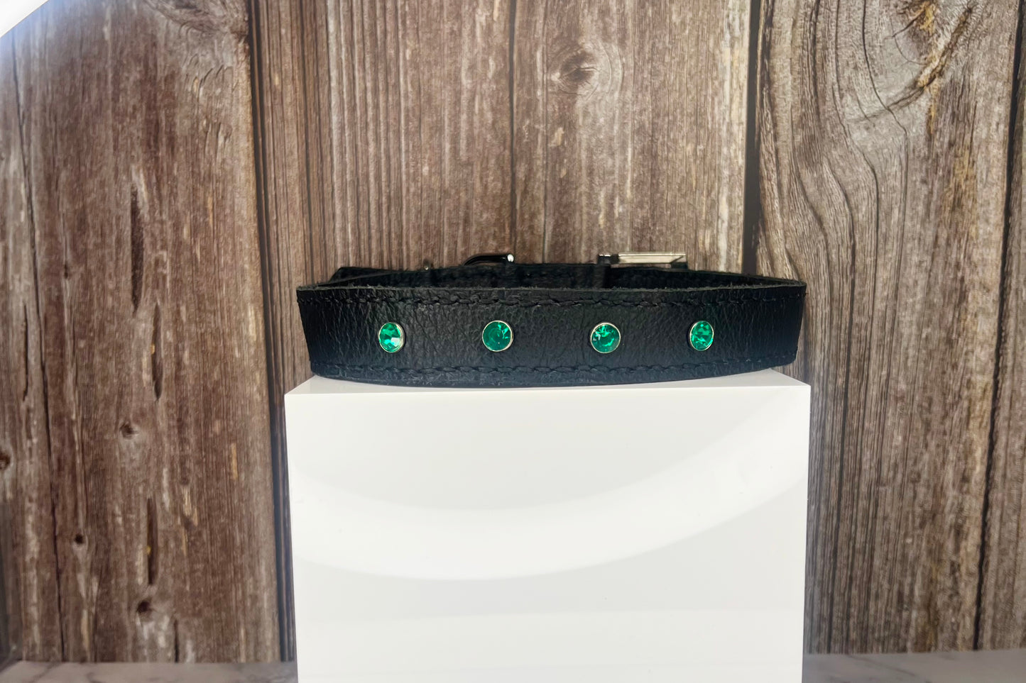 Large Black Collar with Jade Green Diamante