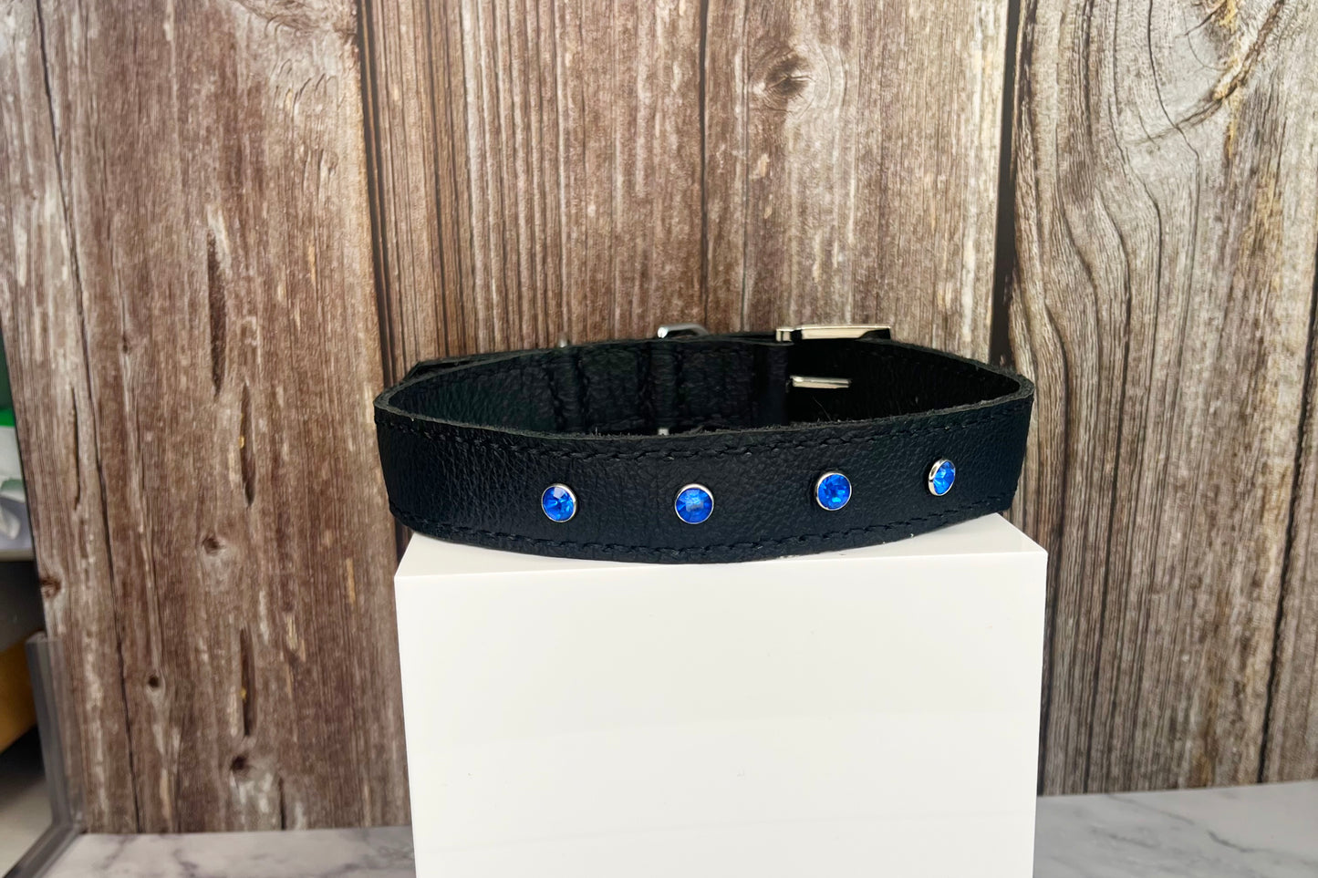Large Black Collar with Royal Blue Diamante
