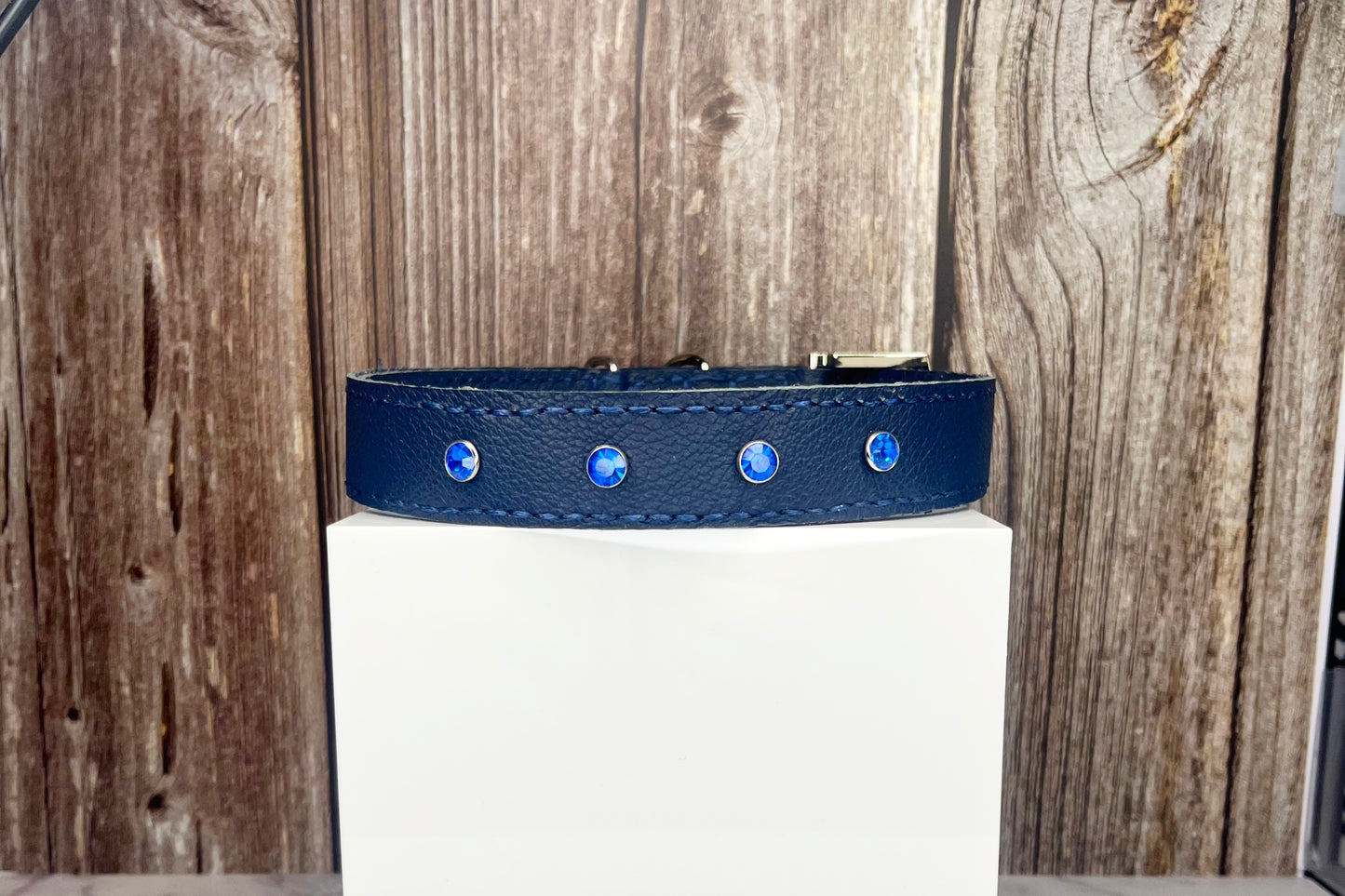 Large Navy Blue Collar with Navy Blue Diamante