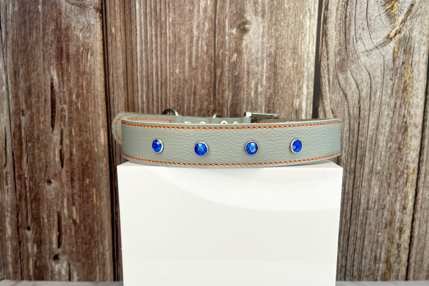 Large Grey Collar with Royal Blue Diamante