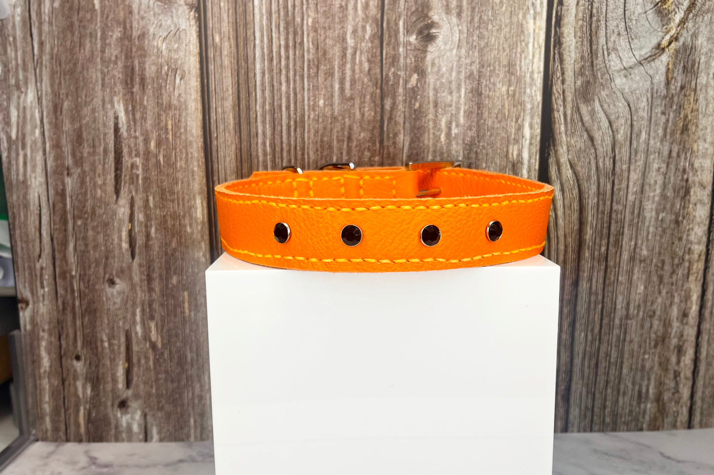 Large Orange Collar with Black Diamante