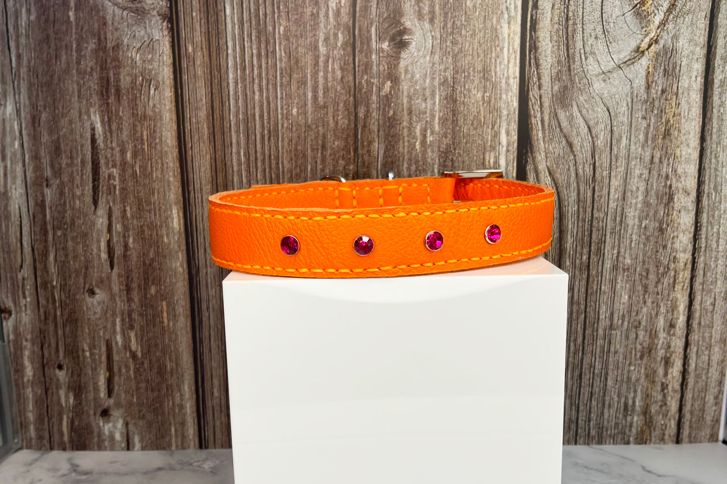 Large Orange Collar with Hot Pink Diamante