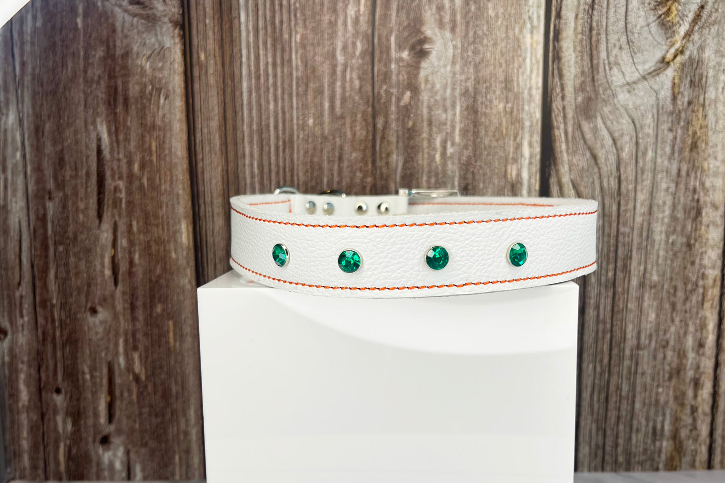 Large White Collar with Jade Green Diamante