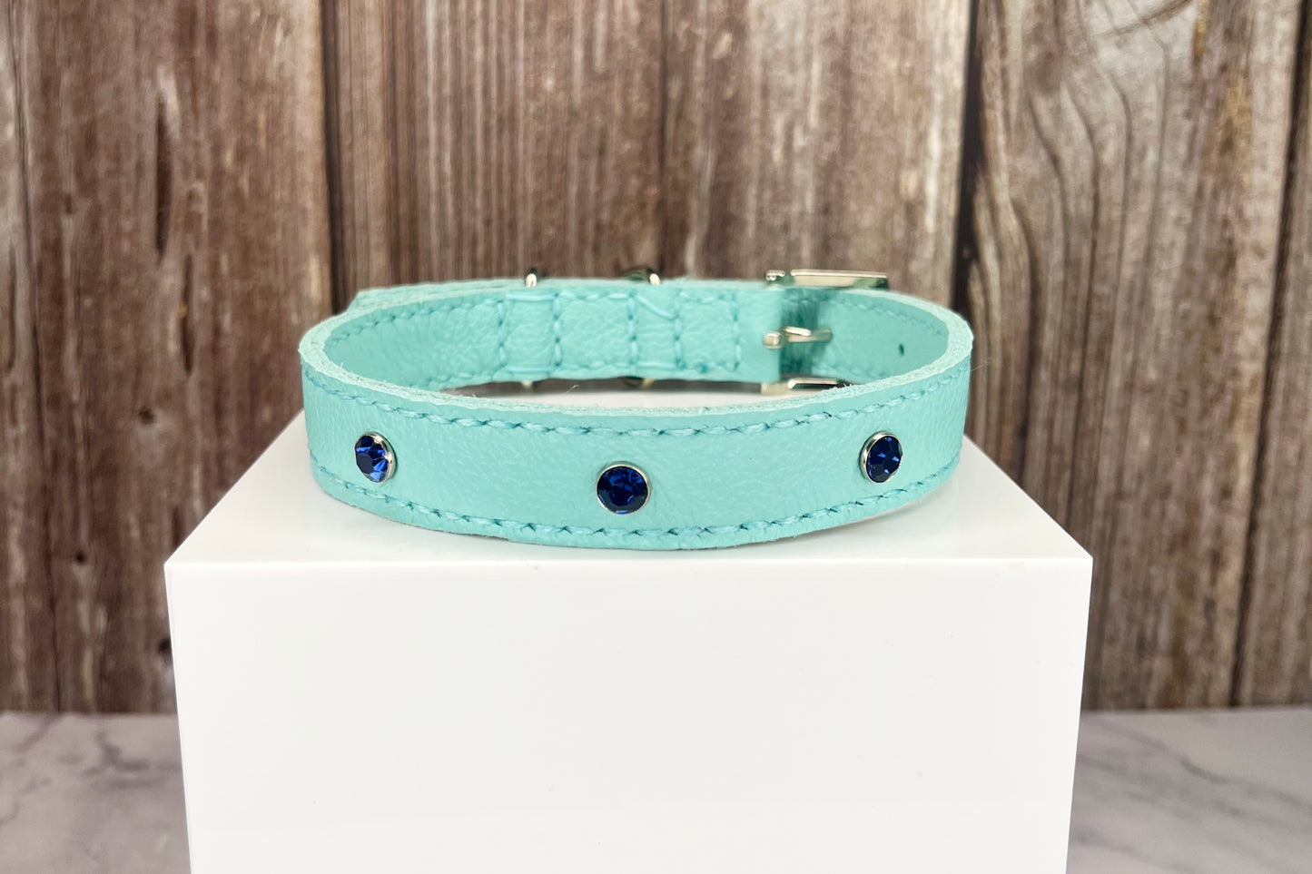 Medium Aqua Green Collar, Midnight Blue Diamantes