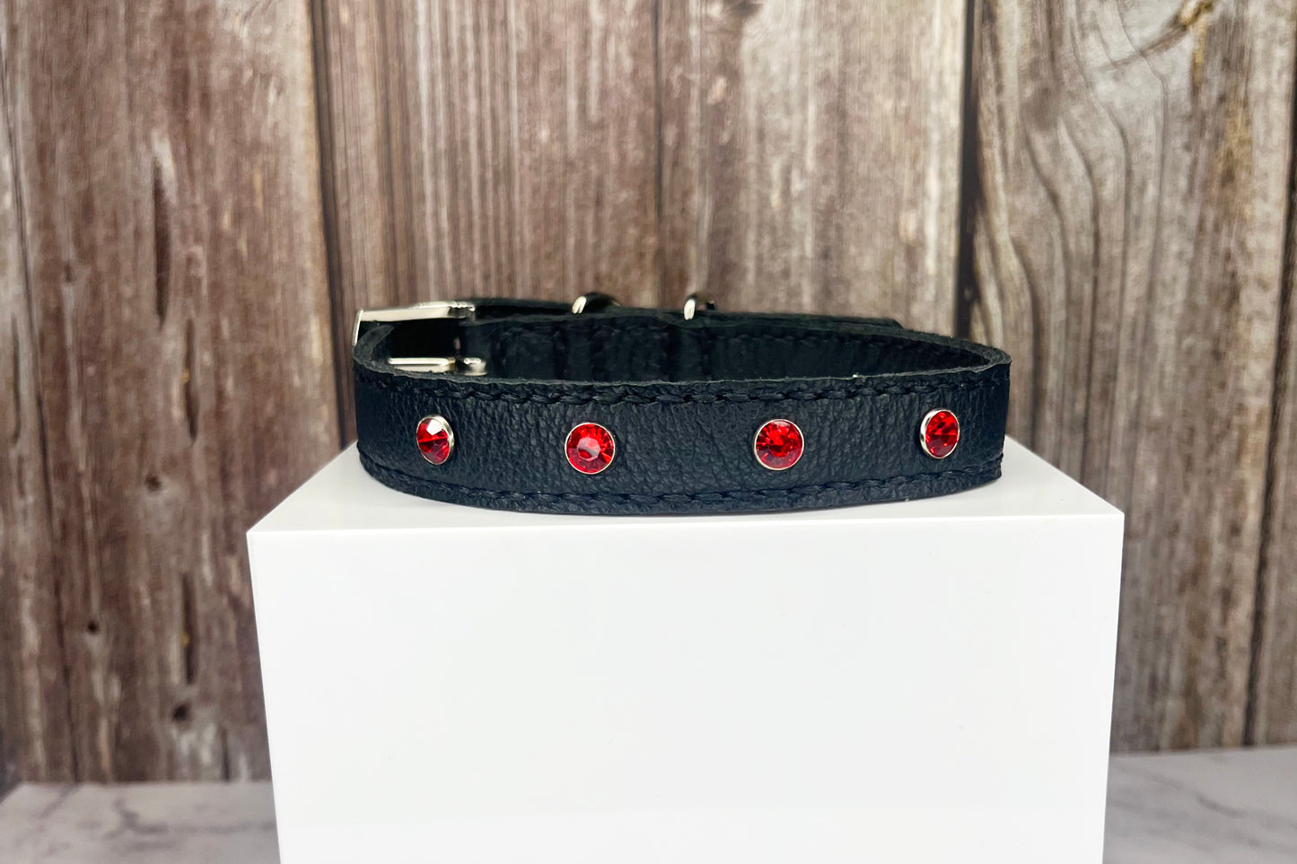 Medium Black Collar with Red Diamantes