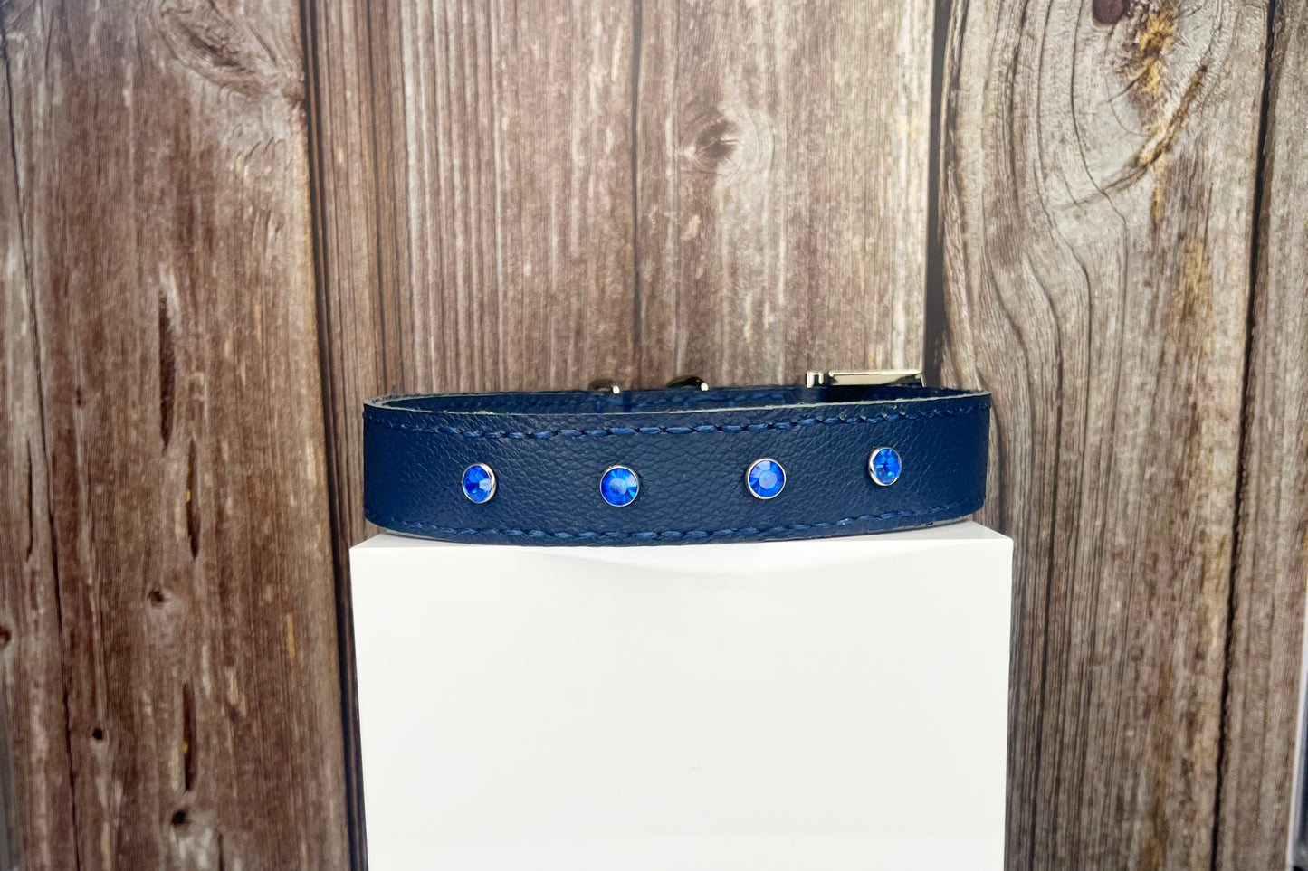 Medium Navy Blue Collar with Royal Blue Diamante