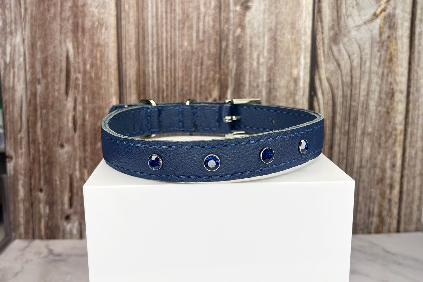 Medium Navy Blue Collar with Midnight Blue Diamantes