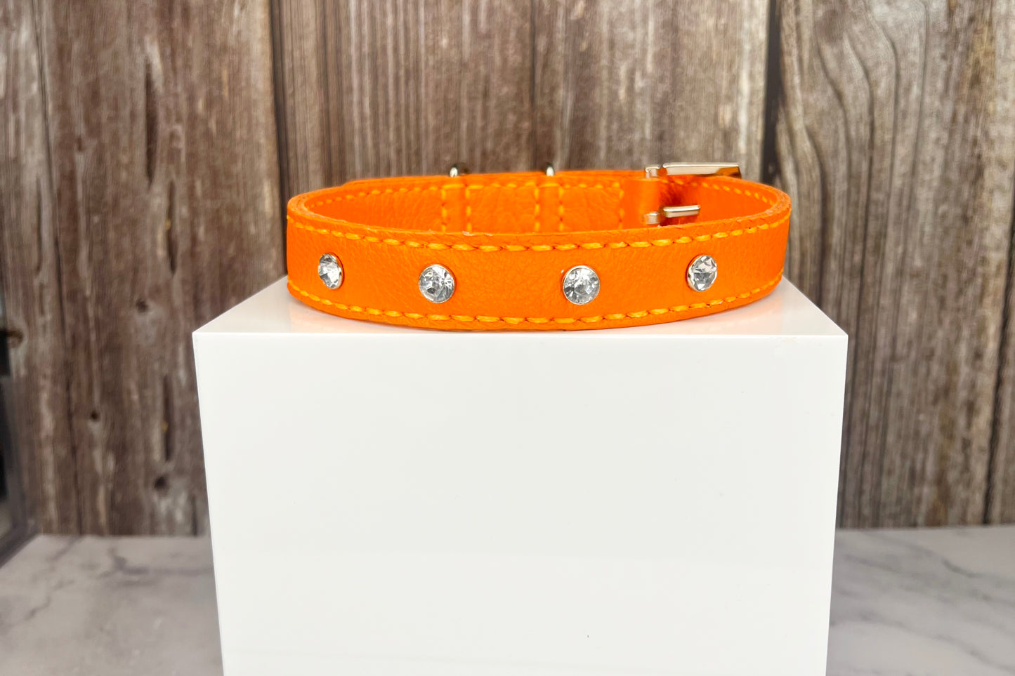 Medium Orange Collar with Clear Diamantes