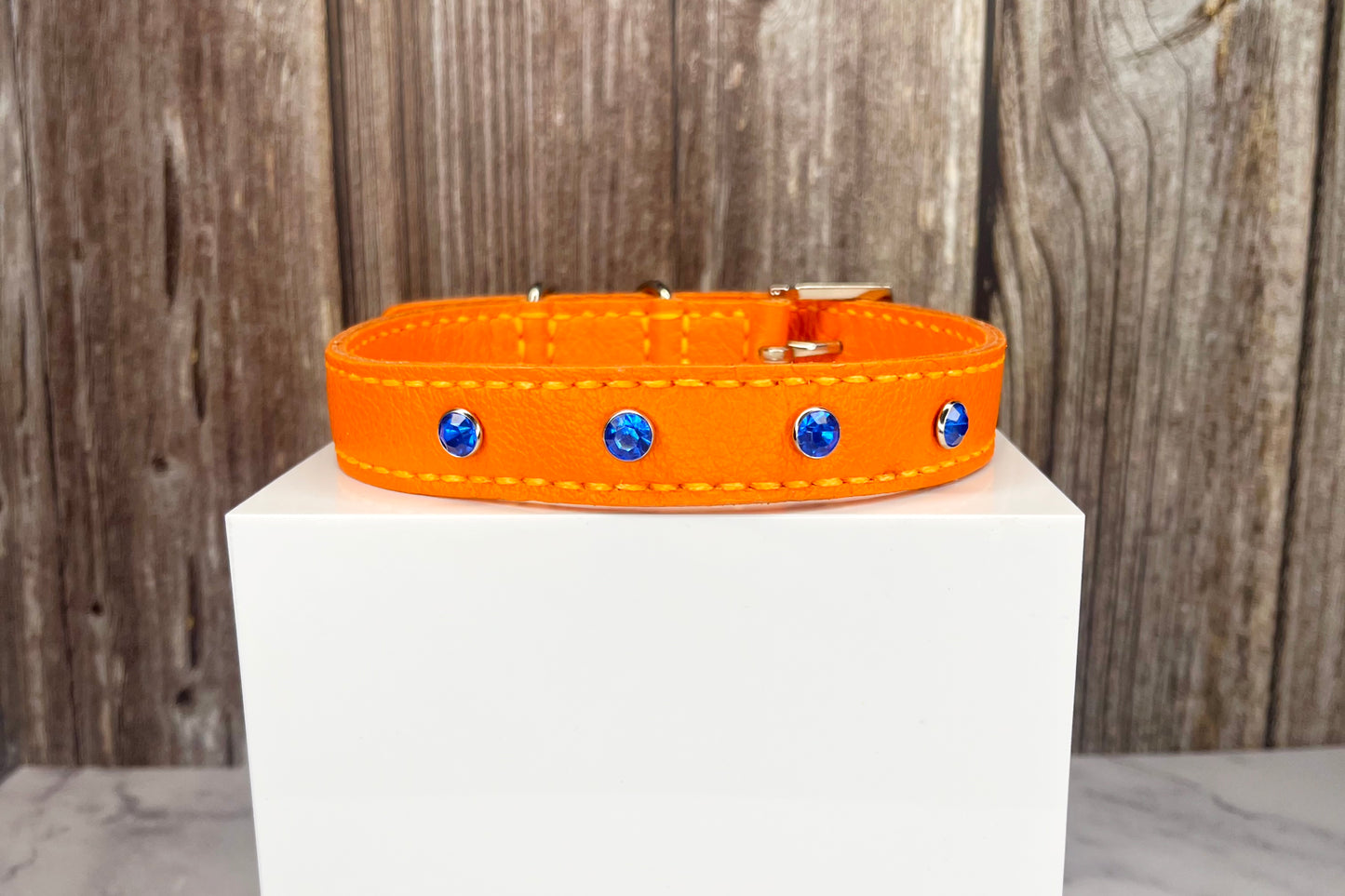 Medium Orange Collar with Royal Blue Diamante