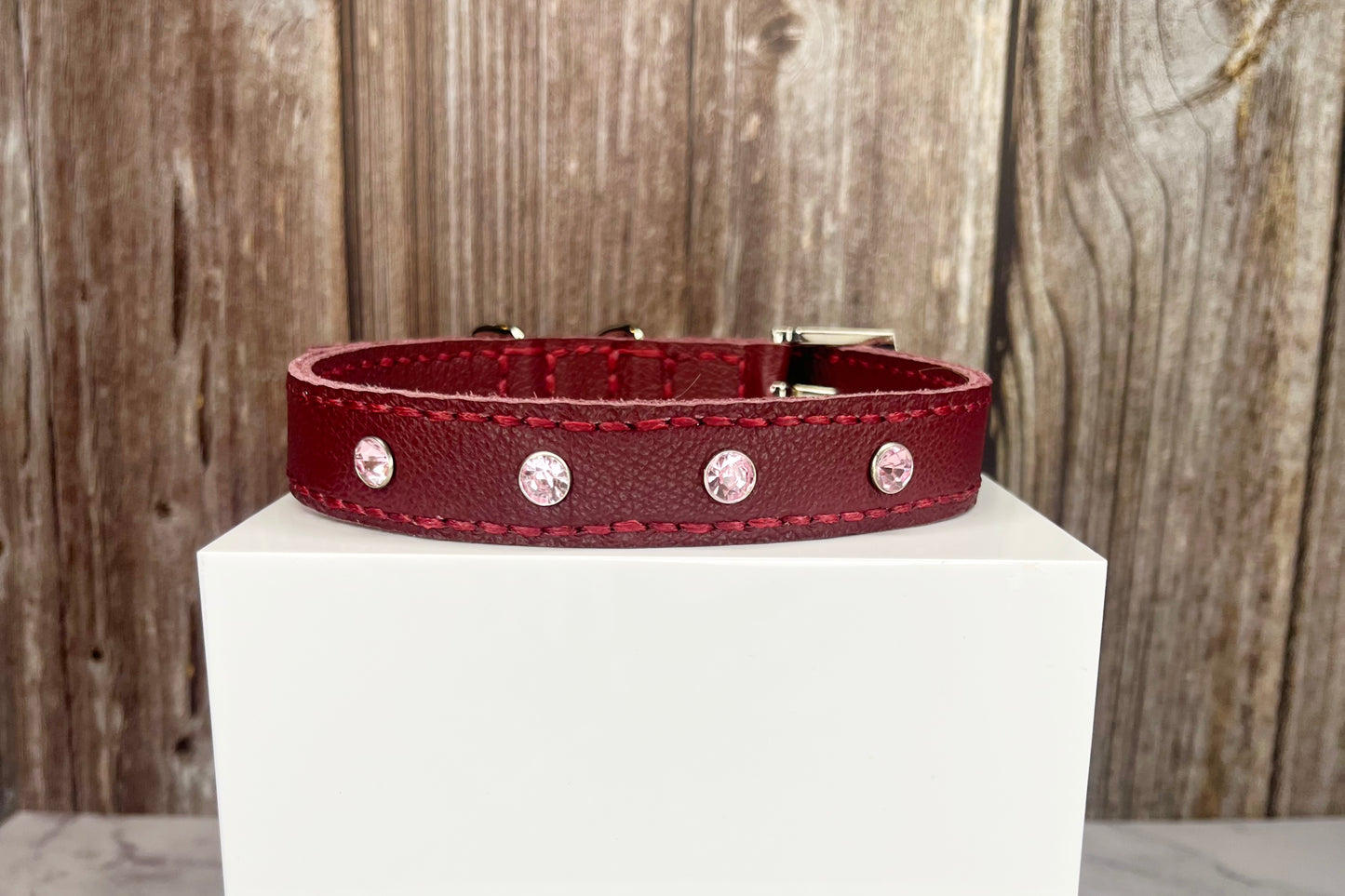 Medium Red Collar with Light Pink Diamante
