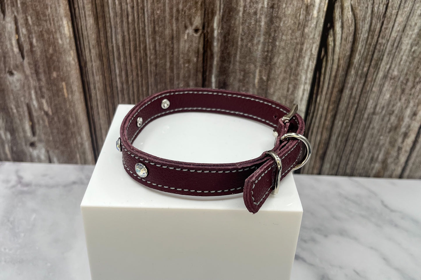 Small Red Leather Collar with AB Gem Rivets