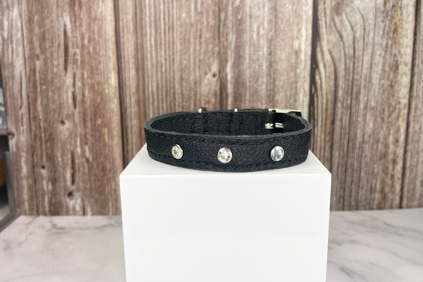 Small Black Collar with Clear Diamante
