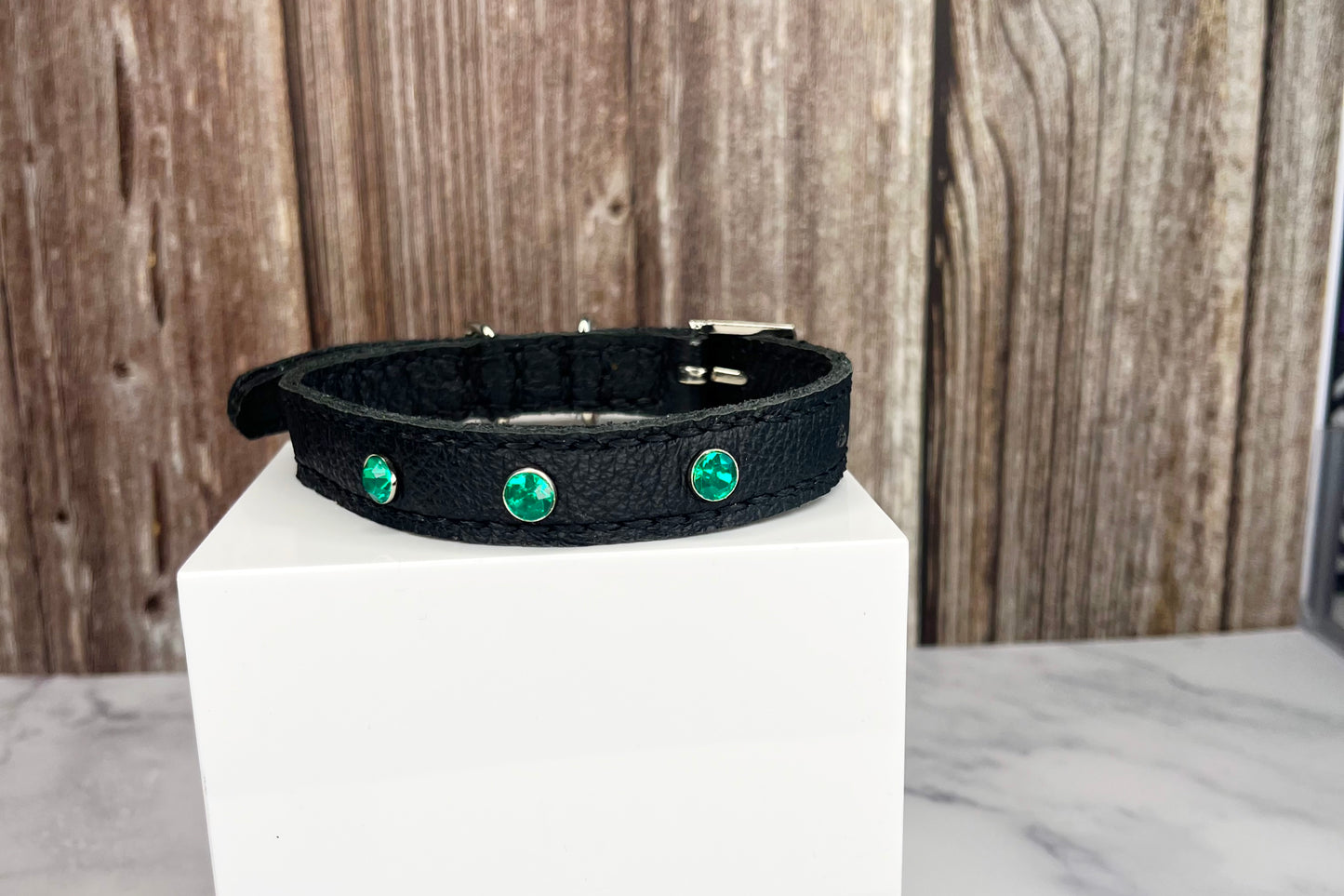 Small Black Collar with Jade Green Diamante
