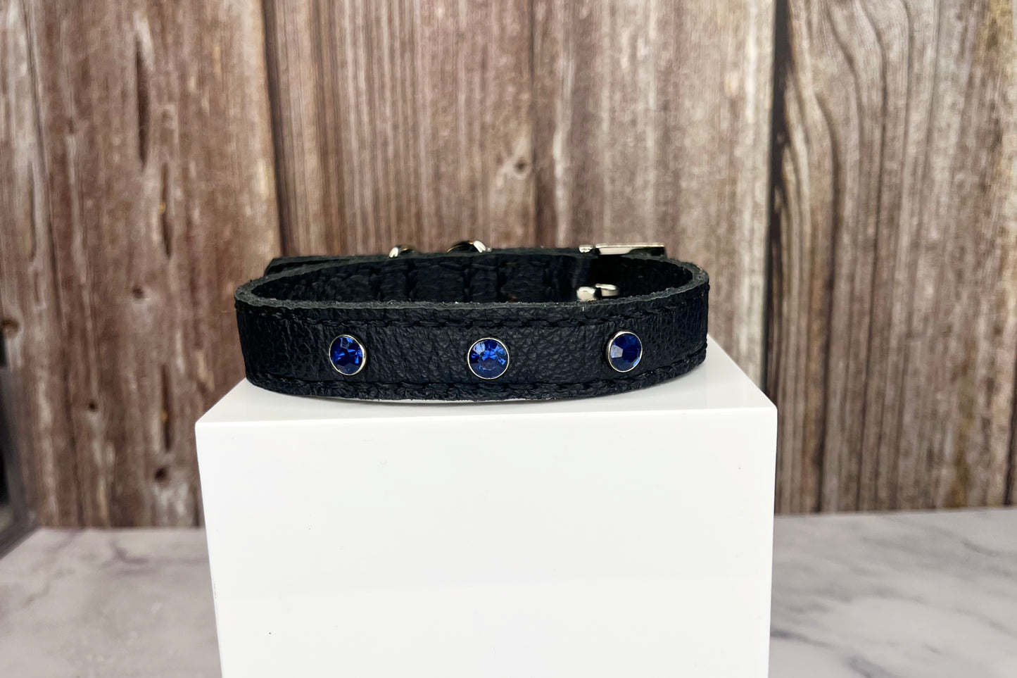 Small Black Collar with Midnight Blue Diamantes